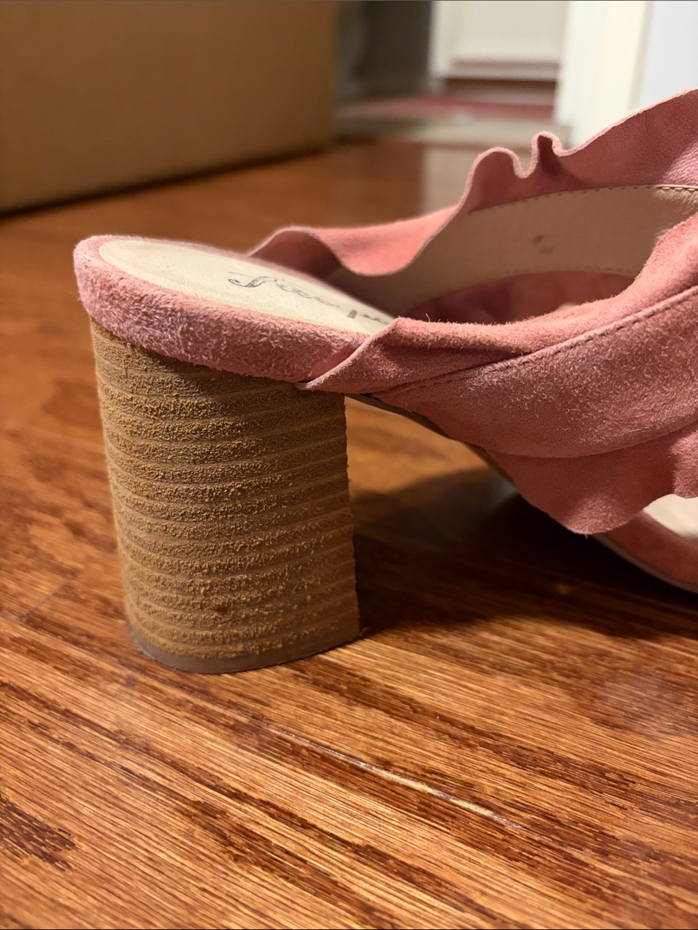 Used Free People Ruffled Pink Block Heel Mules - Picture 6 of 11